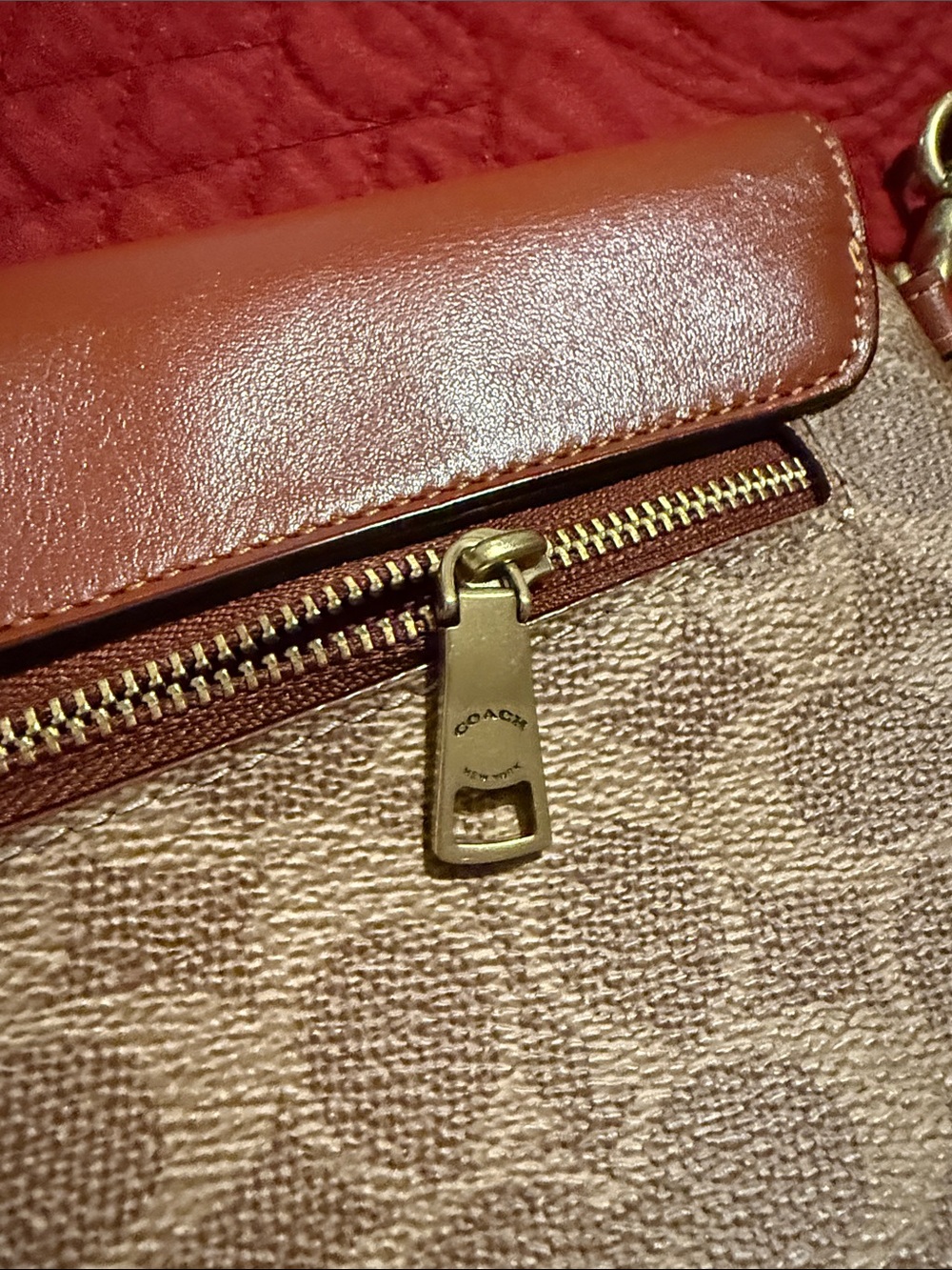 Coach Brown Leather & Signature Canvas Wristlet Clutch - Picture 12 of 15